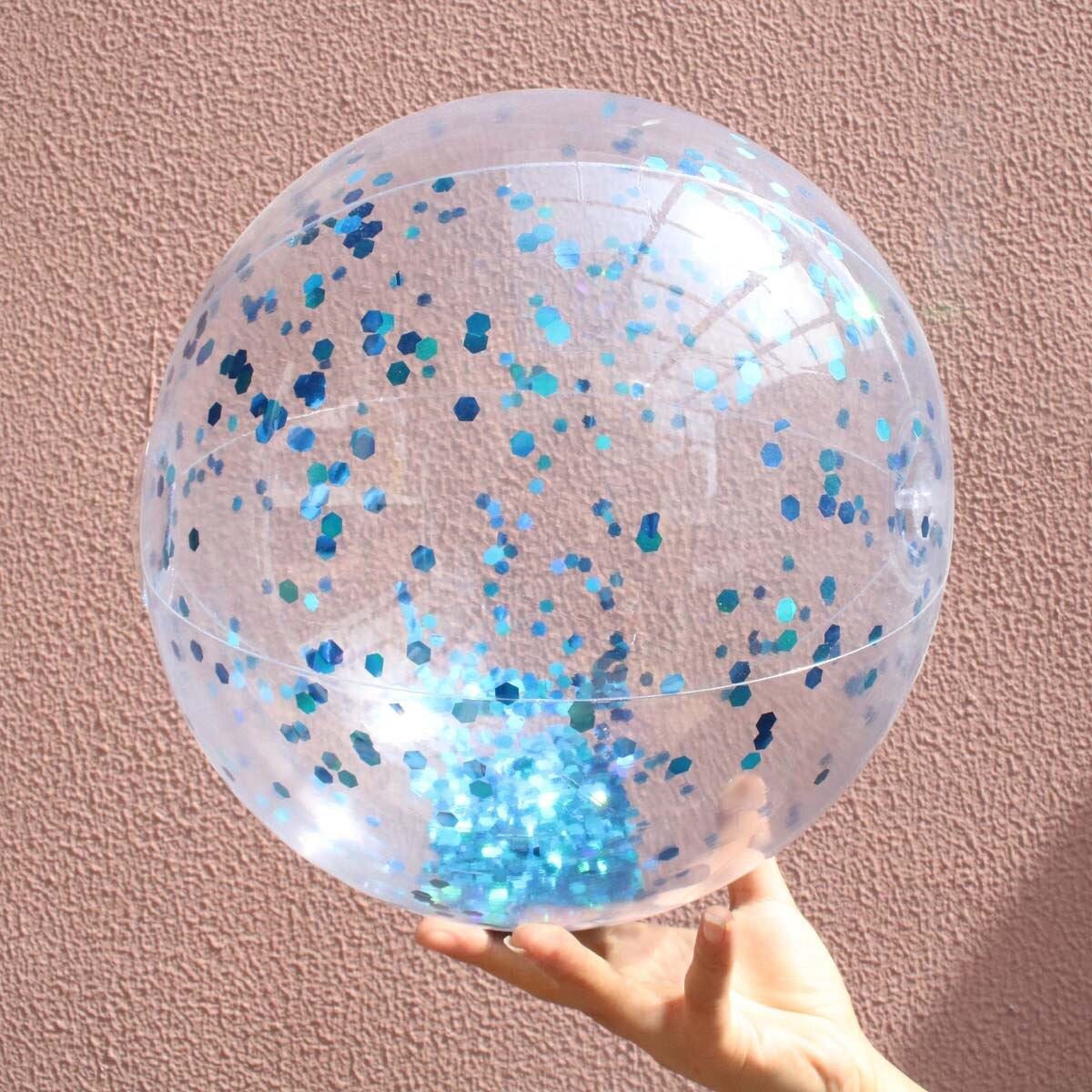 Style Transparent PVC Ball Water Toys Photographic Prop Inflatable Colored Sequins Beach Ball: 40 Cm Blue Sequin Aspirated Hand Tube