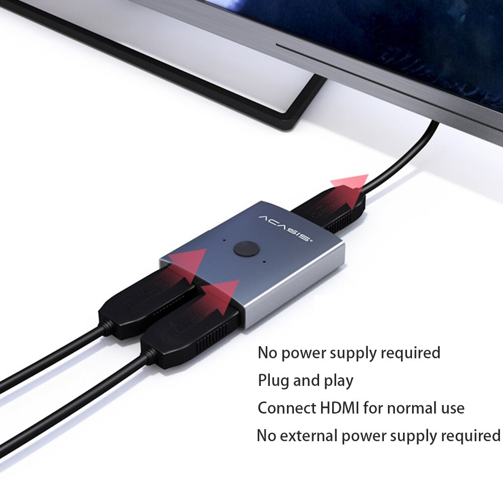 Plug And Play Hub Manual HDMI Switch HDCP 3D 1080P 1x2 Input Output Home Office 4K HD Laptop Bi Direction DVD HDTV Video