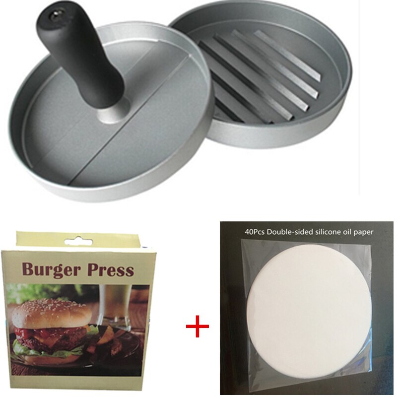 1Set Round Shape Hamburger Press Aluminum Alloy 11cm Oil Paper Hamburger Beef Grill Meat Tenderizer Burger Press Patty Make Mold: Default Title