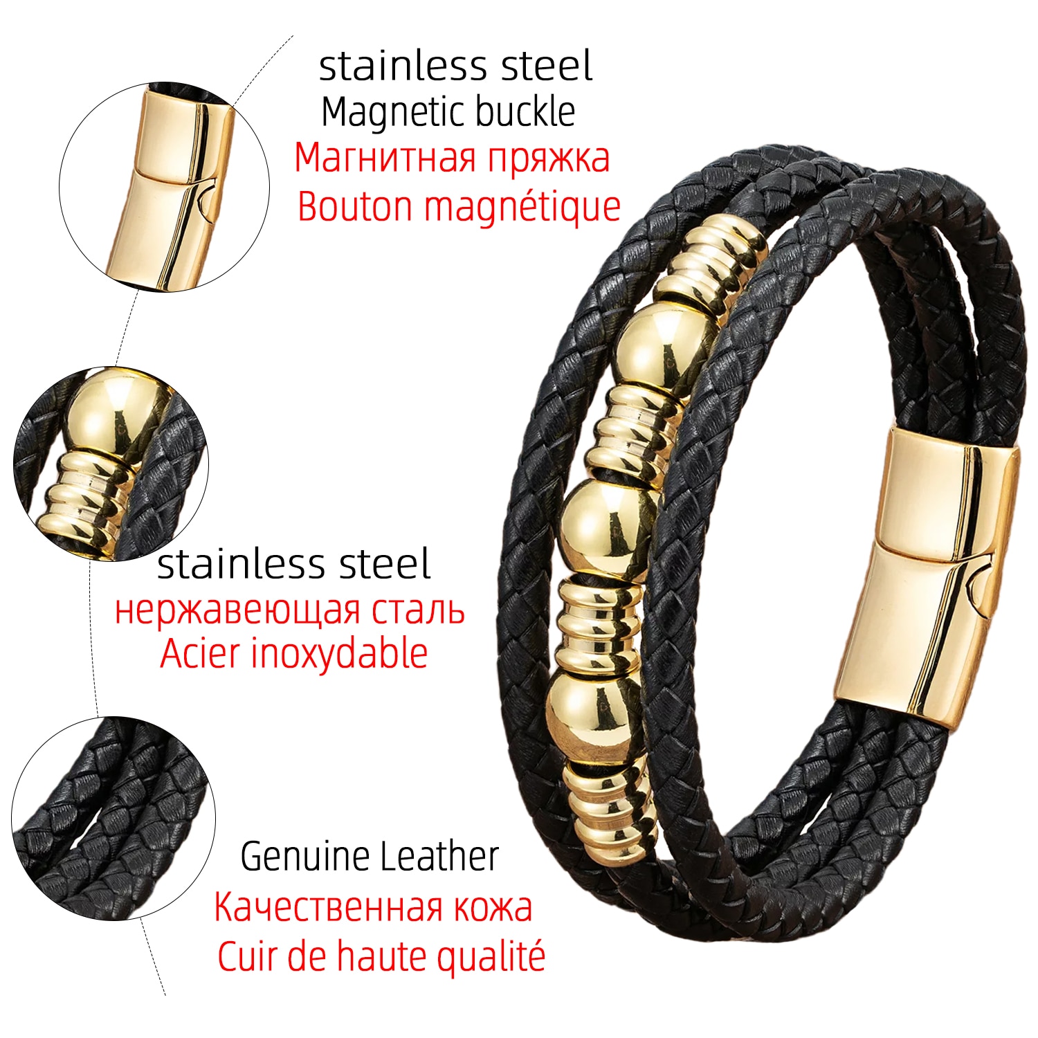 Hot Trend ręcznie tkane bransoletki ze skóry mężczyzn klasyczny Design koralik ze stali nierdzewnej bransoletka dla mężczyzn biżuteria prezent