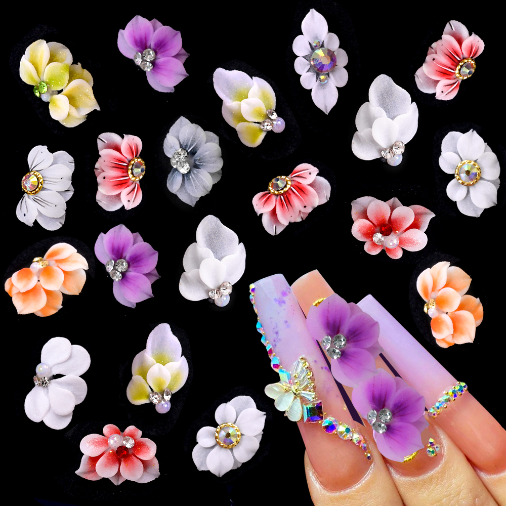 Flores acrílicas 3D para uñas, abalorio para uñas, joyería de perlas pura hecha a mano, accesorios de diamantes de imitación, de flores múltiples, decoración de uñas, 1 ud.