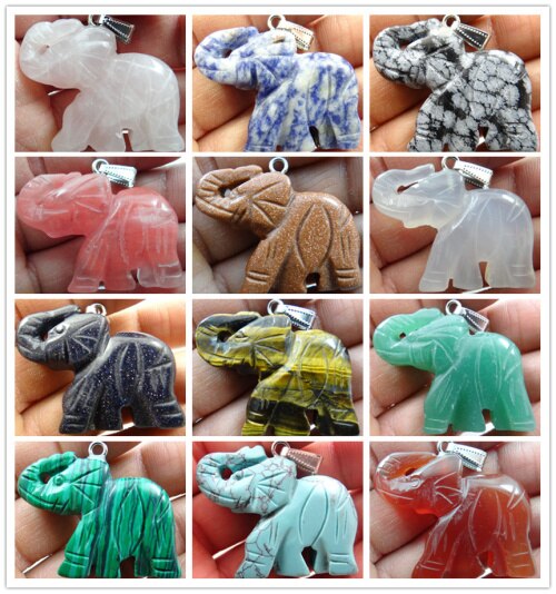 Natural stone Quartz Crystal Turquoises Opal lapis tiger eye Elephant pendant for diy Jewelry making necklace Accessories