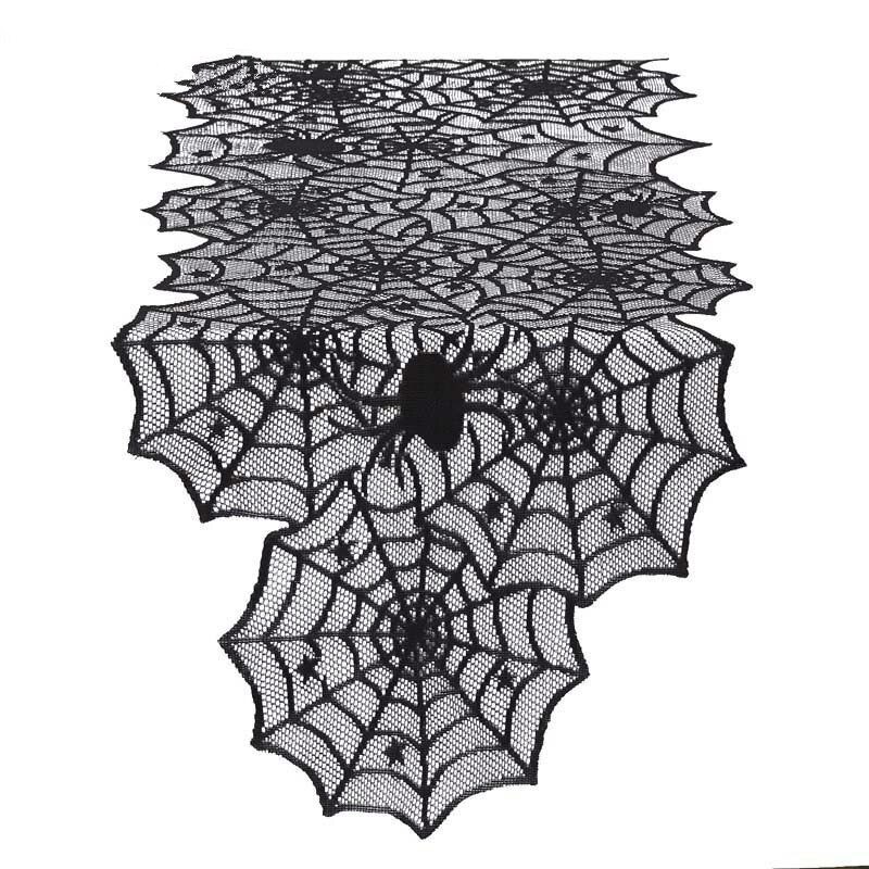 45x183cm Halloween Spider Web Table Runner Black Lace Tablecloth Halloween Table Decor Festival Party Supplies