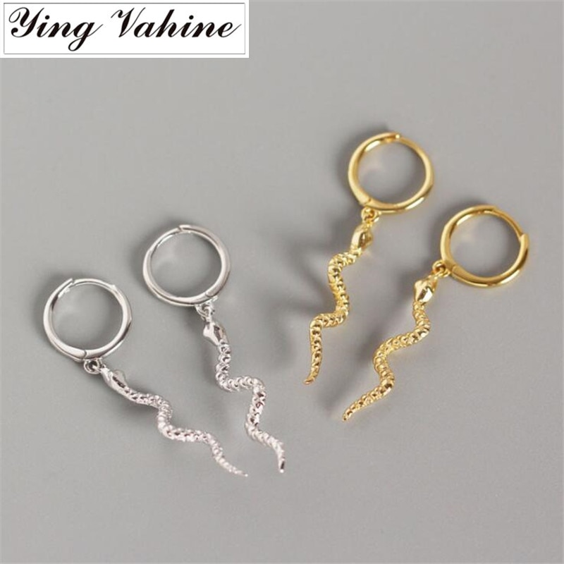 Ying Vahine frauen Punk Stil Ebene Schlange Ohrring 100% 925 Sterling Silber Schlangenartigen Anhänger Zucht Ohrringe für Frauen