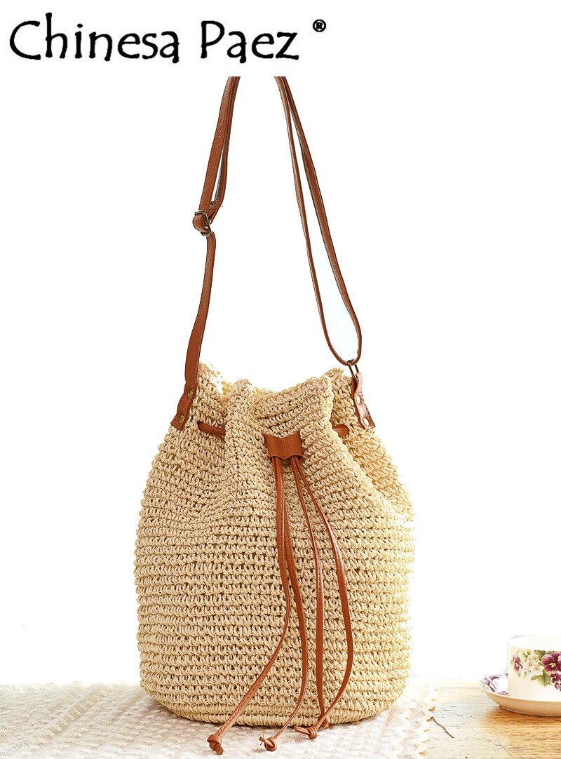 Mochila tejida de paja de para mujer, bandoleras de verano para adolescente, bolso de viaje para mujer, Mochila para libros