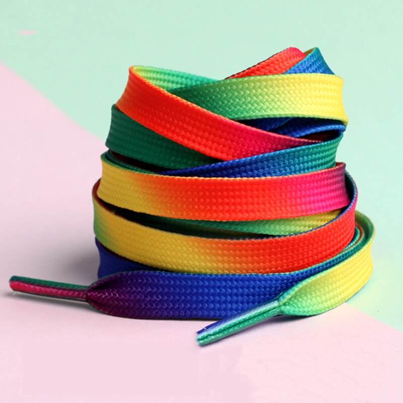 Bunte Schnürsenkel 120CM Breite Spitze Regenbogen Gradienten Druck Flache Leinwand Schuh Spitze Schuhe lässig Chromatische Farbe Schnürsenkel Für Turnschuhe