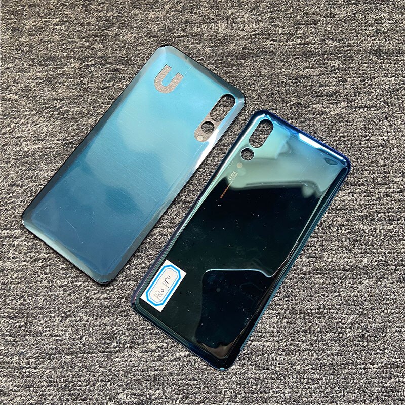 Vervanging Voor Huawei P20 Pro Terug Behuizing Glas Achterklep Battery Case Met Camera Lens Panel + Adhesive montage: no lens  blue