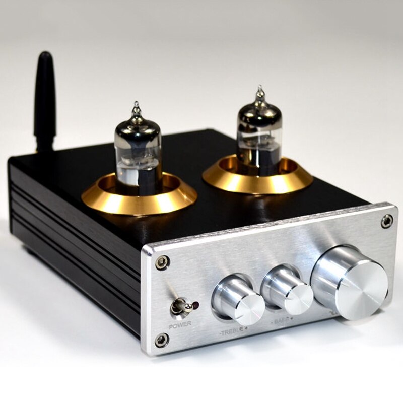 Buffer-amplificador estéreo con Bluetooth 4,2, preamplificador de tubo, HiFi 6J5, ajuste de tono de graves triples (Plata)