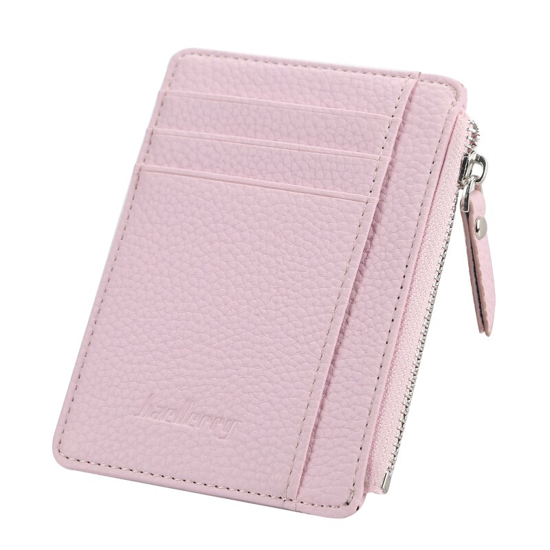 Porta tarjetas de identificación Mini, novedad, titular de la tarjeta de crédito empresarial, de piel sintética, estuche delgado para tarjetas bancarias, organizador, BILLETERA, cremallera, Unisex: pink