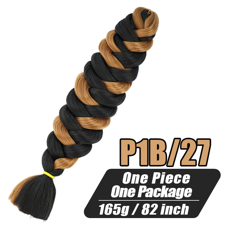 Una pieza, 82 pulgadas, 165g, trenza de fibra térmica, pelo trenzado sintético, Color puro, extensiones de cabello trenzado Jumbo de ganchillo para mujer: Jet-black