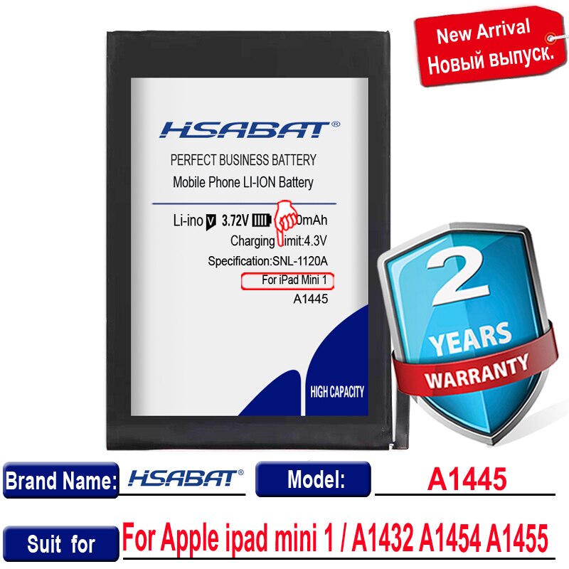 100% Original HSABAT 6000mAh Battery For ipad mini 1 for iPadmini1 A1445 A1432 A1454 A1455