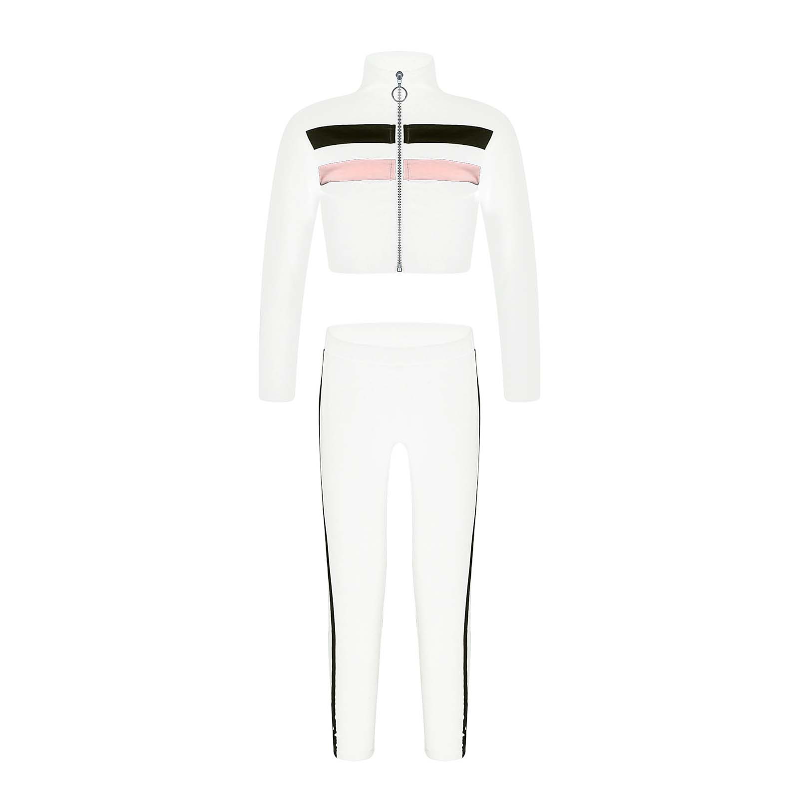 Two pieces Tracksuits Workout Outfits Clothes Kids Girls Sport Suit Gym Sportswear Stand Collar Zipper Tops and Pants Sports Set