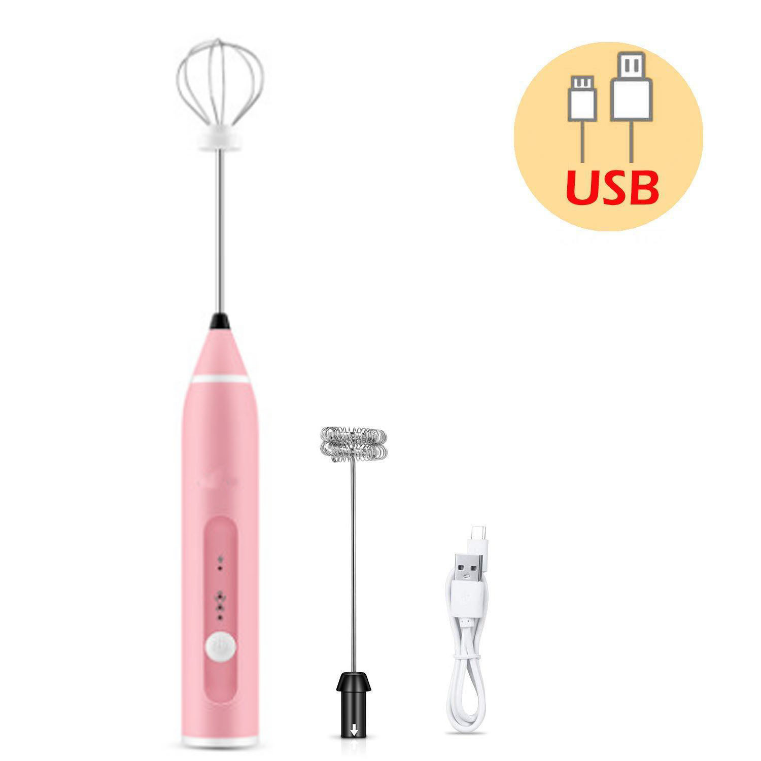 Whisk Batidor de huevos de 3 velocidades, batidor de café, leche, batidor de huevos, agitador, batidor USB recargable, egg beater batidor herramienta batidora de alimentos de mano egg beater batidor batidora de mano: Rosa