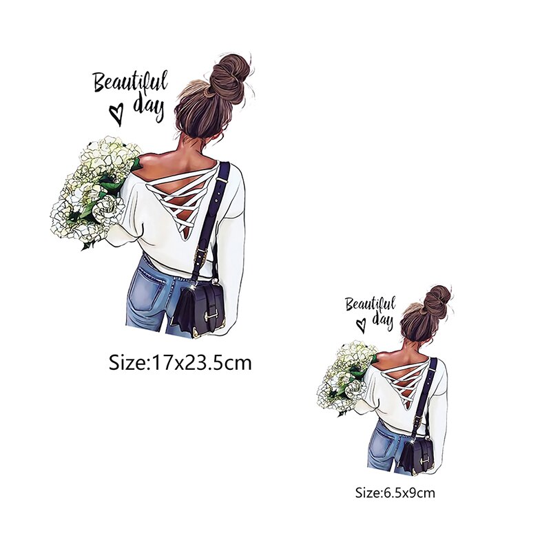 Parches de transferencia térmica para ropa de niña, Parche de ropa respetuosa con el ambiente, camiseta artesanal, plancha, novedad: 17x23.5cm 6.5x9cm