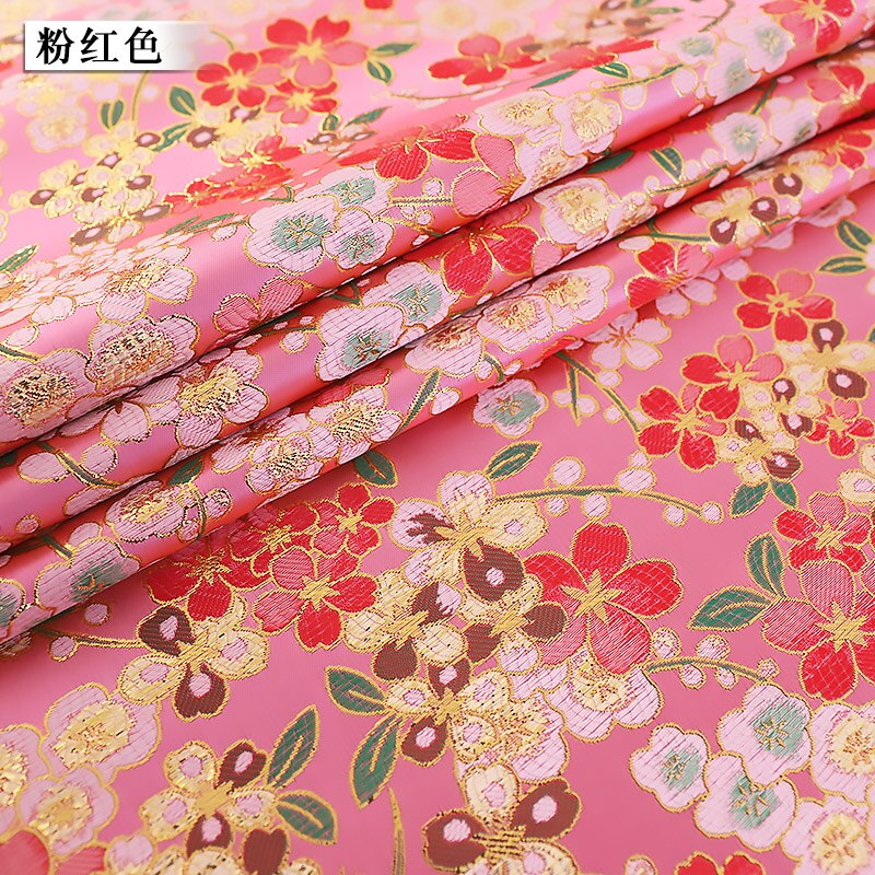 Gouden Patroon Satijn Brokaat Jacquard Bloem Stoffen Vrouwen Hanfu Kinderen Jurk Materiaal Voor Cheongsam En Kimono: Pink fabric