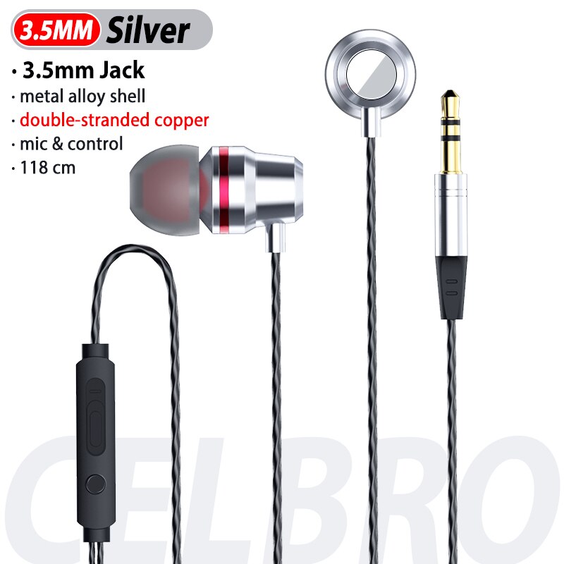 Wired Earphones In Ear Bass Gaming For Xiaomi Headphones Wired HIFI Type C Headset For Samsung Headphone With Mic Wired Earphone: silver 3.5mm plug