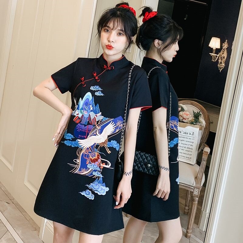 Ladies Dresses Traditional Chinese Dress Qipao Robe Vintage Femme Cheongsam Plus Size Summer Clothes 11208