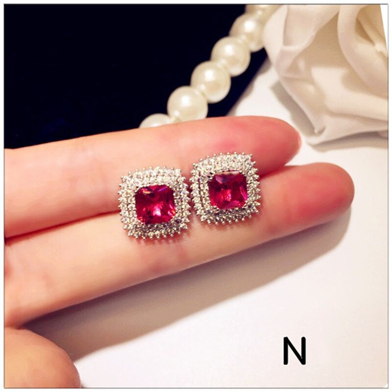 S925 Sterling Silber Tropfen Ohrringe Für Frauen Ohr Studs Feine Schmuck Luxus Red Zirkonia Temperament Brincos: N