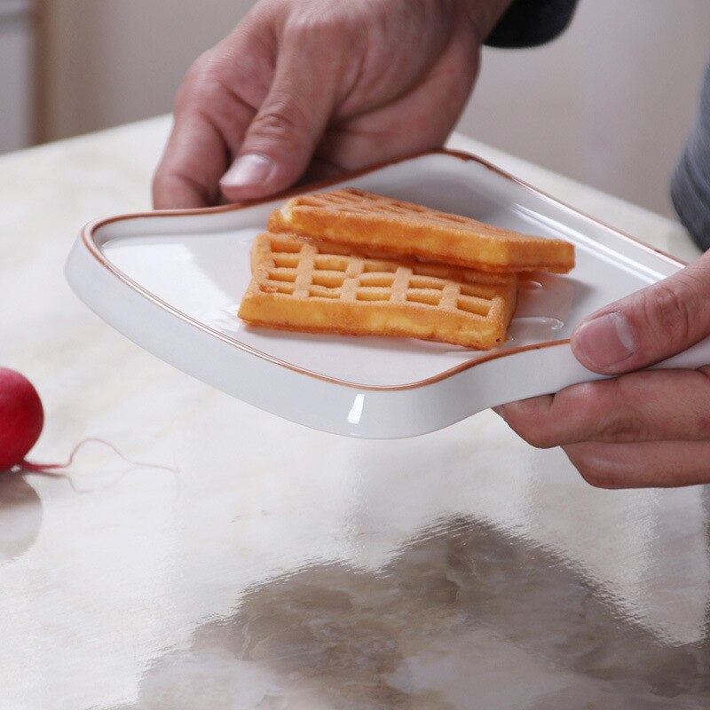 Plato de pan de cerámica, placa creativa con forma de pan tostado pintado a mano, plato esmaltado de alta temperatura, desayuno encantador
