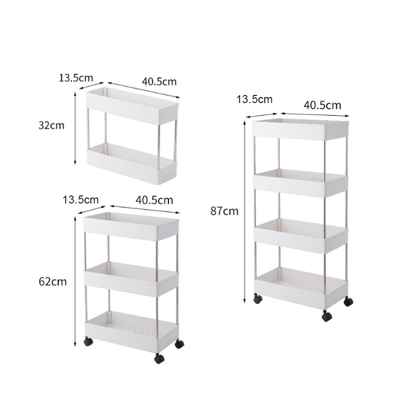 3 Tier/4 Tier Slim Storage Cart Mobile Shelving Unit Organizer Slide Out Storage Rolling Utility Cart Rack for Kitchen Bathroom
