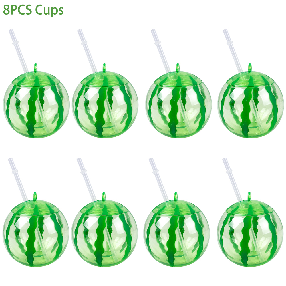 Tasse à boire en plastique en forme d'ananas/fraise/pastèque avec paille, décor hawaïen, fournitures de fête d'été sur la plage et la piscine, 6/8 pièces: Gris clair