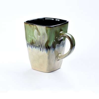 Chanshova høj kapacitet 420ml kinesisk retro stil farve glasur firkantet keramisk krus porcelæn kaffe krus te kop  h254: Grøn