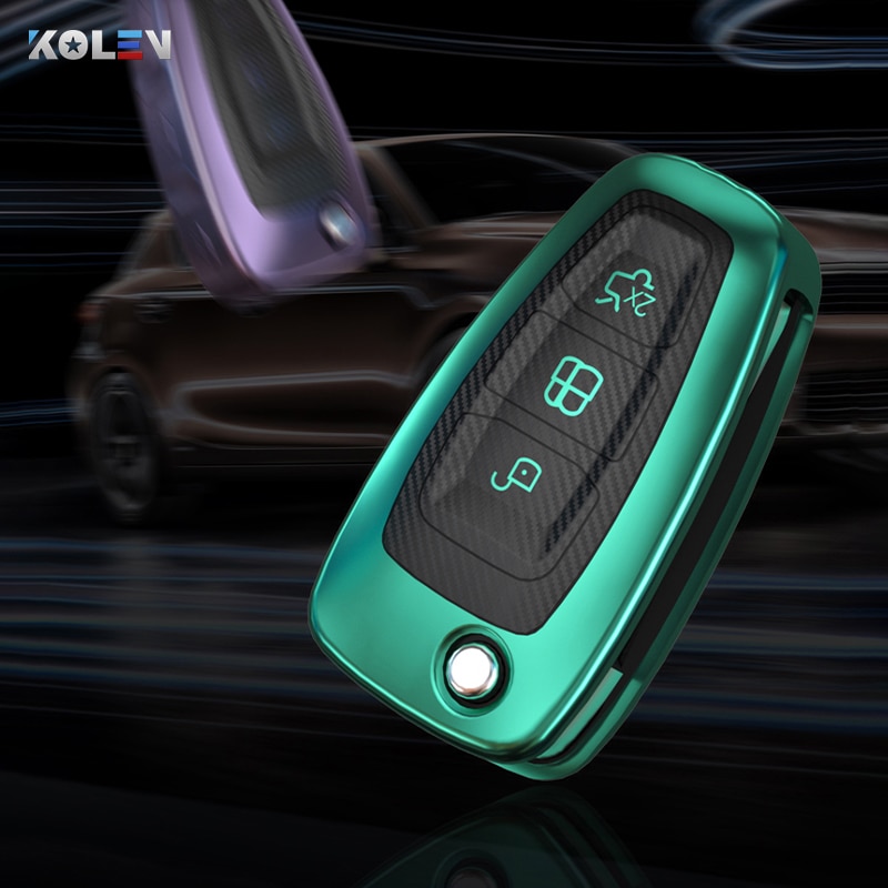 TPU Carbon Fiber Car Key Case Cover Fob For Ford Focus 2 3 MK3 Ranger C-Max S-Max Mondeo Fuga Galaxy Transit Tourneo Custom
