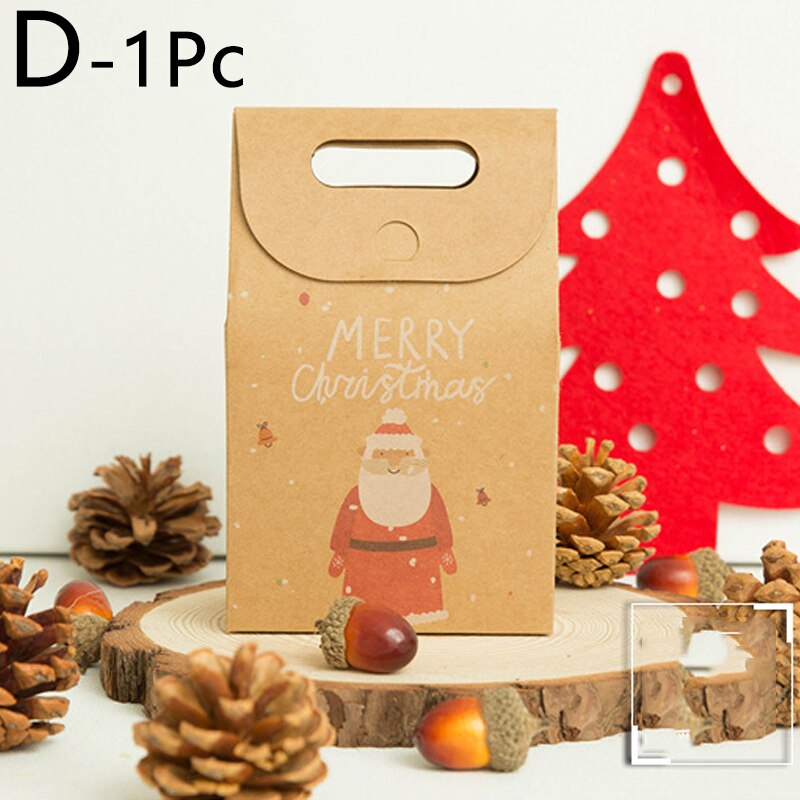1Pcs Christmas cartoon kraft paper box retro kraft paper cartoon tote bag candy biscuit apple packaging tote bag: 04