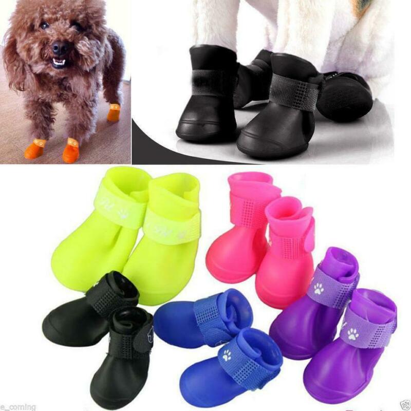 US 4pcs Pet Dog Rubber Rain Boots Anti-slip Waterproof Snow Shoes Paw Protector