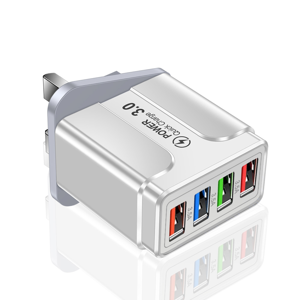 45W USB phone Charger 4 Ports QC3.0 Quick Charge 3.0 4.0 Universal Wall Fast Charging Adapter For iPhone Mobile Phone Chargers: White UK