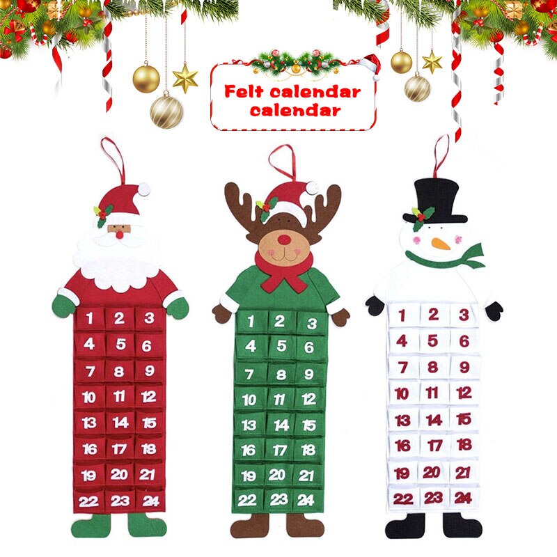 Vilt Kerst Advent Kalender met Zakken Kerstman/Rendier/Sneeuwpop Thuis Wall Decor MU8669