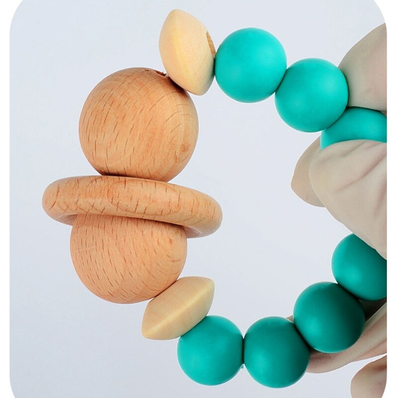 Silicone pulseira de madeira bebê dentição brinquedo mordedor enfermagem silicone dentição contas orgânica crianças molar pulseira