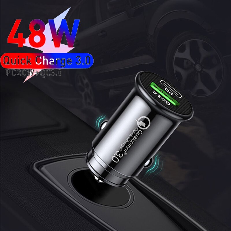 48W Mini Dual ports Car Charger For Mobile Phone Tablet GPS Fast Charger Car- Charger Car USB Phone Charger Adapter in Car PD QC