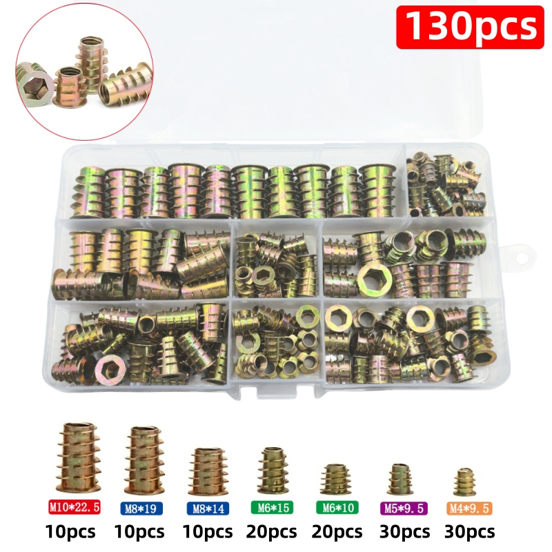 Inserts filetés 70/130, ensembles d'outils combinés d'écrous pour meubles en bois, meubles en alliage de zinc, connecteurs de fixation de boulons.: WHITE