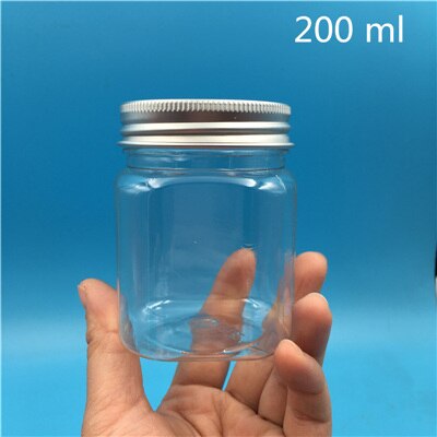 20 pcs 250 500 g Empty Transparent Square Plastic Bottles Packing Honey Dried Candy Sample Packaging Containers: 200 ml silver lid