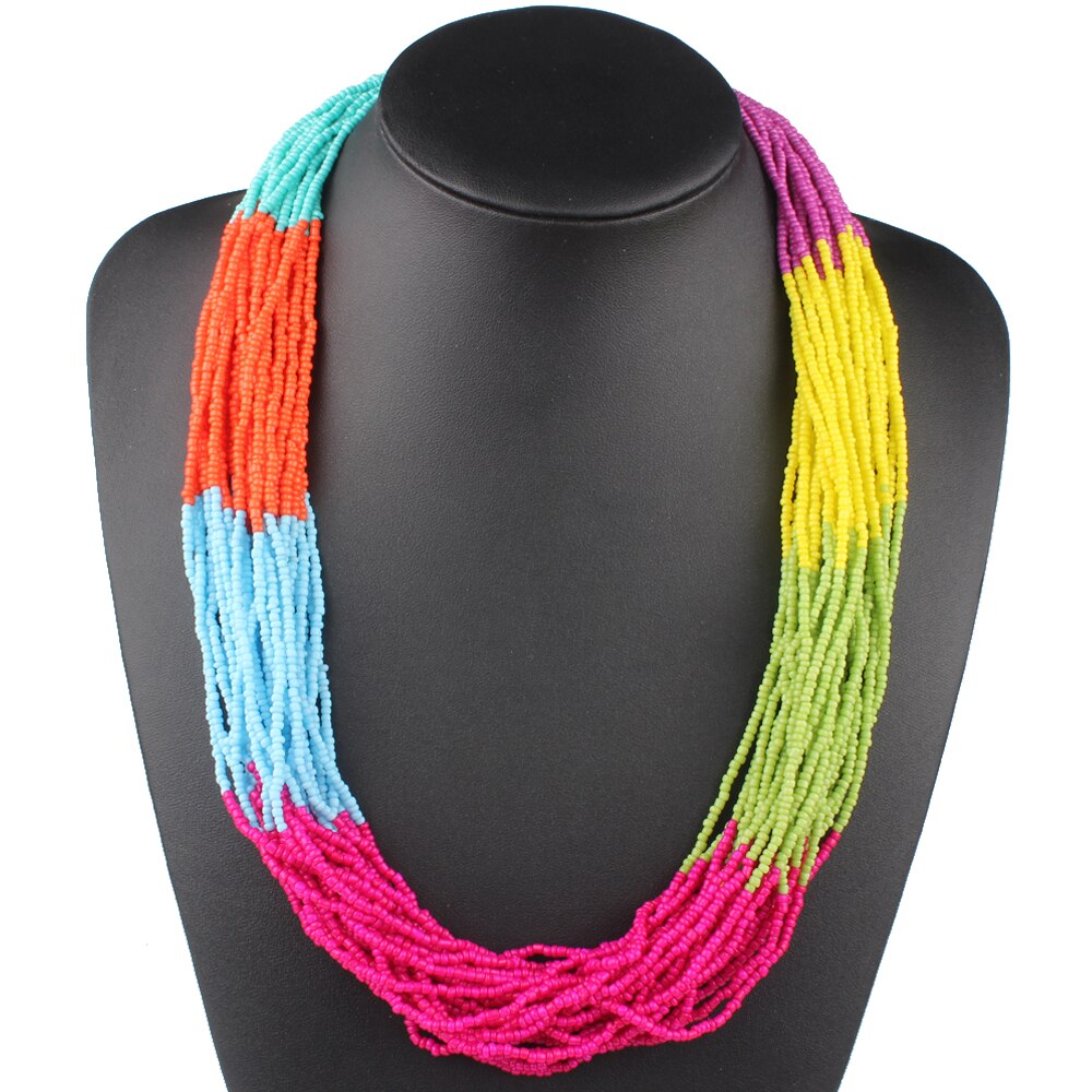 Claire jin håndlavede små perler streng farverig boheme halskæde kvinder choker flerlags halskæder vintage smykker