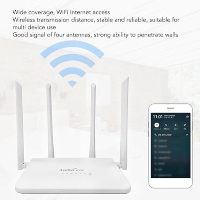 Router 4G LTE Bezprzewodowy WiFi 6 z Efektywnym Przezchodzeniem Przez Ściany, Router WiFi 2.4GHz 300Mbps, Repeater z Anteną i Gniazdem na Kartę SIM