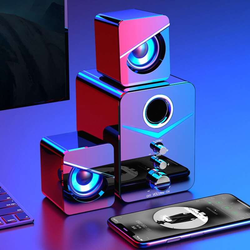 3PCS Desktop Computer Phone Stereo Subwoofer Speakers Wired/Wireless Surround Sound System PC Audio Bluetooth Gaming Speaker