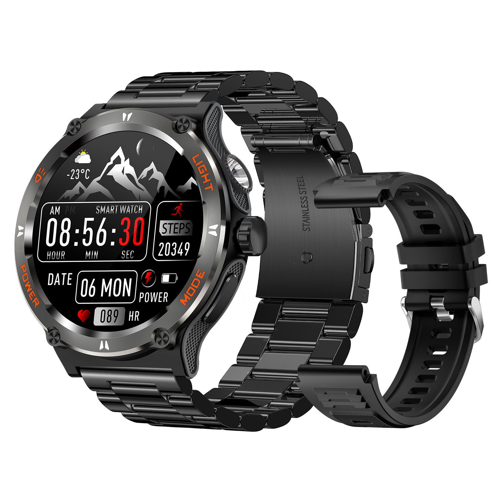 EIGIIS Relógios Inteligentes para Homens com Lanterna LED para Sono Pedômetro de Freqüência Cardíaca Esporte ao Ar Livre Rastreador de Fitness para iPhone Android: Vermelho