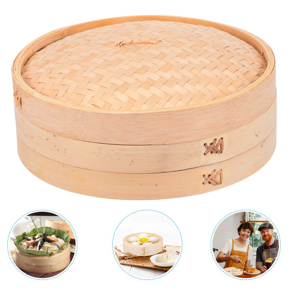 Vaporera china de bambú con tapa, herramienta de cocina, 1 Juego: 28CM