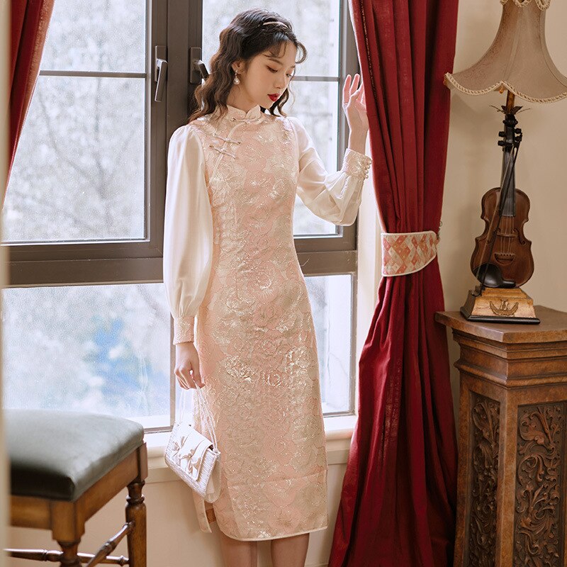 Spring and Summer French Cheongsam Retro Hong Kong Flavor Skirt Young Girl Long Temperament Slim Improved Dress