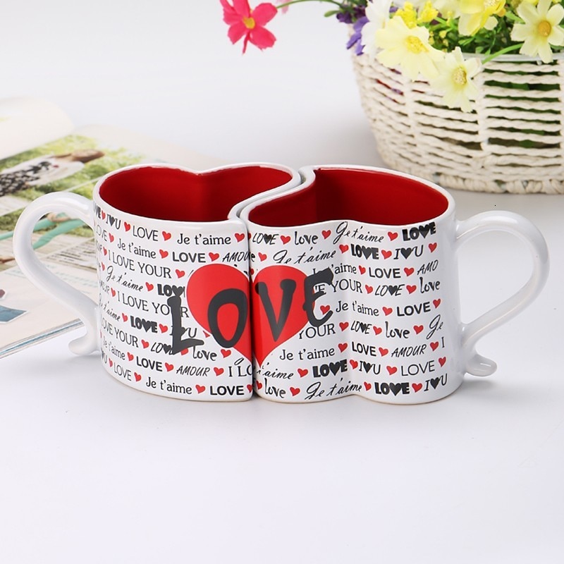 Nordic 2 stks/set 300ml creatieve keramische paar kopjes liefde harten vorm porselein paar koffie cup voor vriendin verjaardagscadeautjes