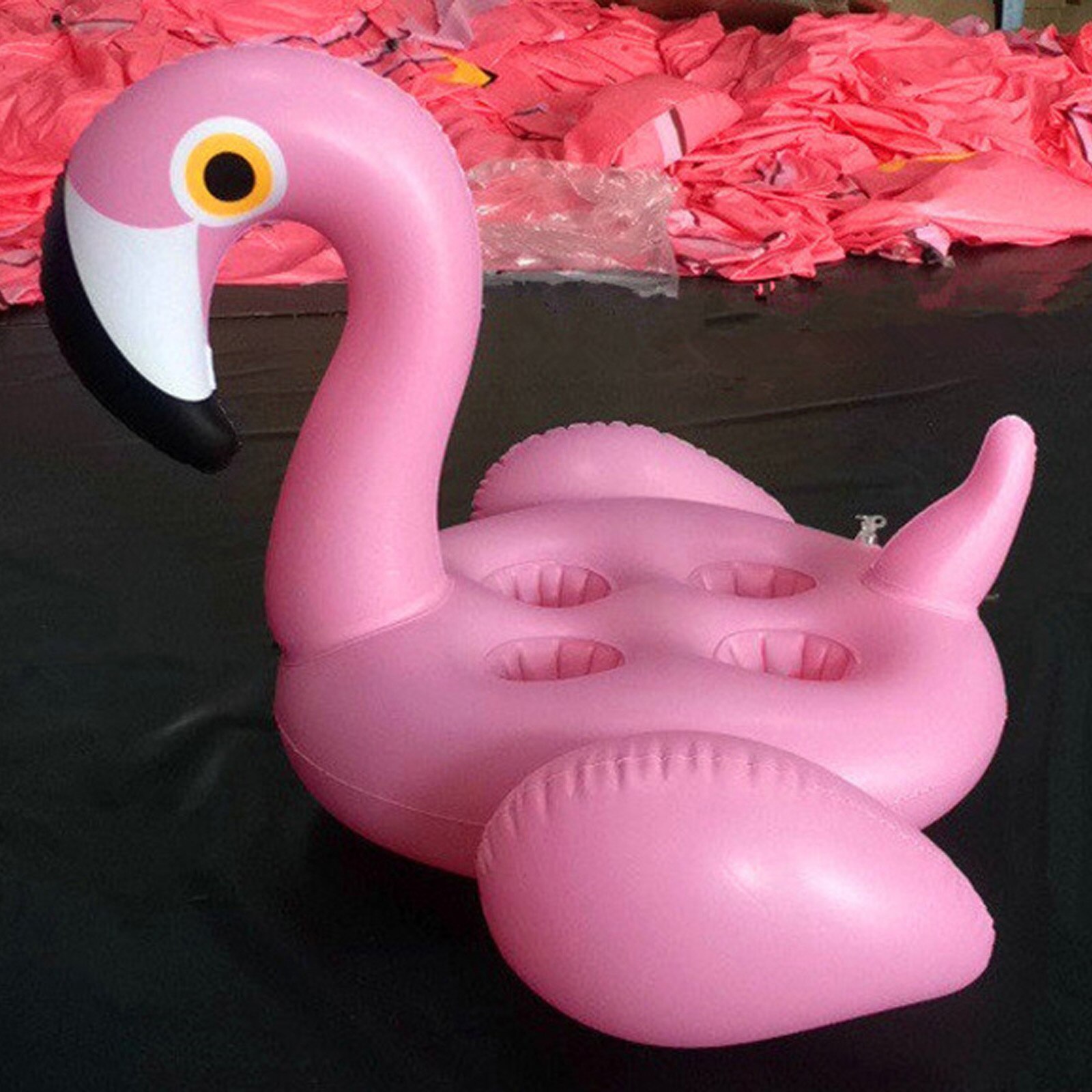Pink/Rose Gold Inflatable Beverage Holder Flamingo-Shaped Cup Holder with Four Holes Floating Coasters for Swimming Pools: Gold
