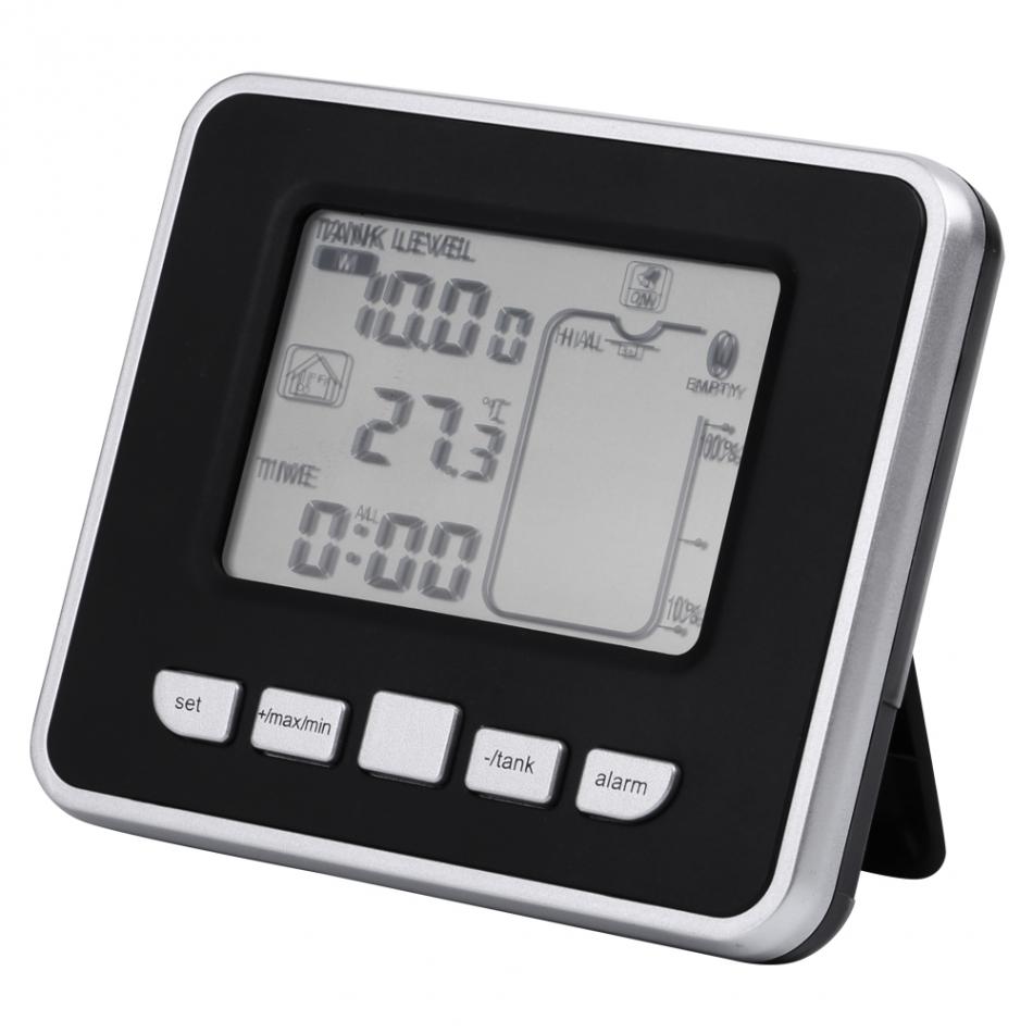 Ultrasonic Water Liquid Depth Level Meter Sensor with Temperature Display Time Alarm Transmitter Screws Measuring Tools