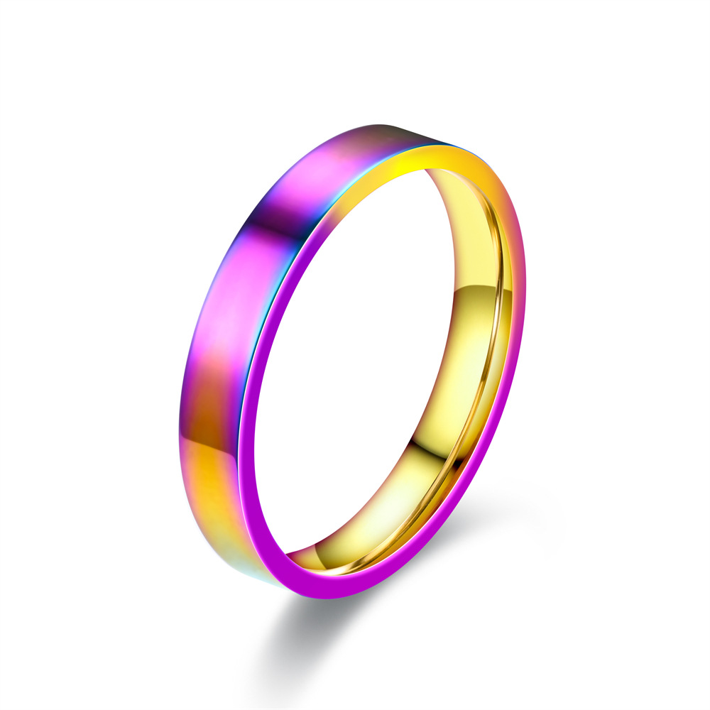 Anillos planos sencillos de acero inoxidable de 4mm, japonesa coreana, anillos de dedo de acero de titanio brillante para joyería juvenil, niño y niña: 4 / Multicolor