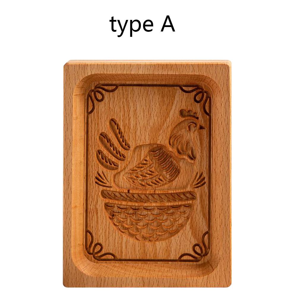 Wooden Cookie Mold Cutter Animal Carving Wooden Kitchen Cookie Mold Mooncake Mold Biscuit Easter Decoration Kitchen Baking Tools: type A