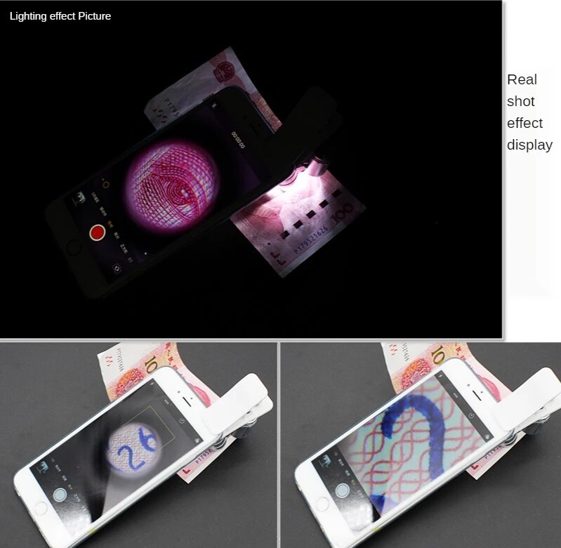 Tragbares foto-antikschmuck-prüfstempel-identifizierungsstempel-lupe mit 60x mini-lampen, hd-handy-mikroskop