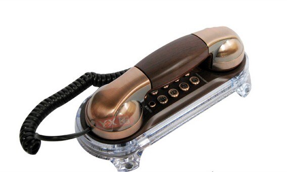 Antique Telephone Corded Phone Retro Trimline Telephones Landline with Metal Buttons Blue Incoming-Call Flashlight: Red copper