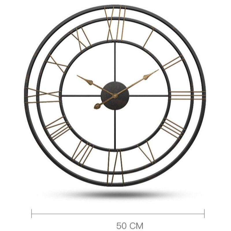 Suuri seinäkello retro eurooppalaistyylinen seinäkello kotitalous makuuhuone rauta taide kello seinäsisustus musta kehys isot kellot 50cm