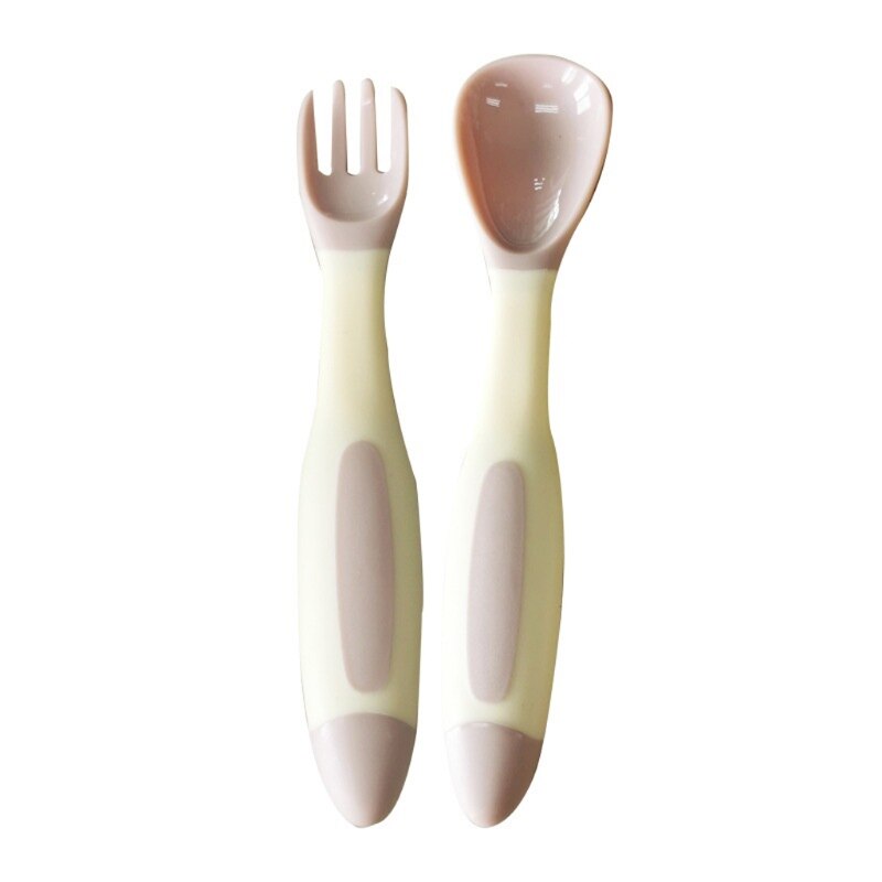 Baby Gebruiksvoorwerpen Peuter Leren Eten Training Buigbare Zachte Lepel Vork Servies 97BD: Roze